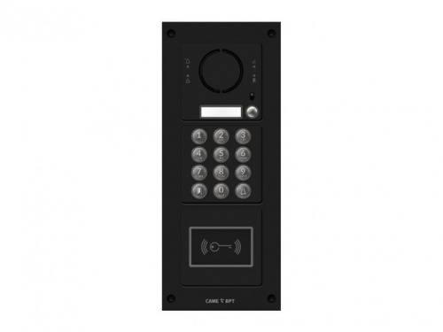 MKITAIP-31KRV Вызывная вандалозащитная IP-аудиопанель MTM с 1 кнопкой, кодонаборной клавиатурой и считывателем 3 модуля, цвет темно-серый