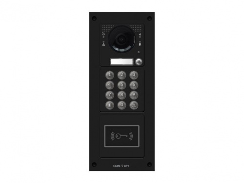 MKITVX1-31KRV Вызывная вандалозащитная видеопанель MTM VR c 1 одной кнопкой, кодонаборной клавиатурой и считывателем, 3 модуля, цвет темно-серый
